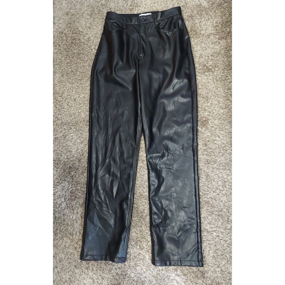 Abercrombie Fitch Faux Leather Pants Womens 30/10 L Black 90s Straight High Rise